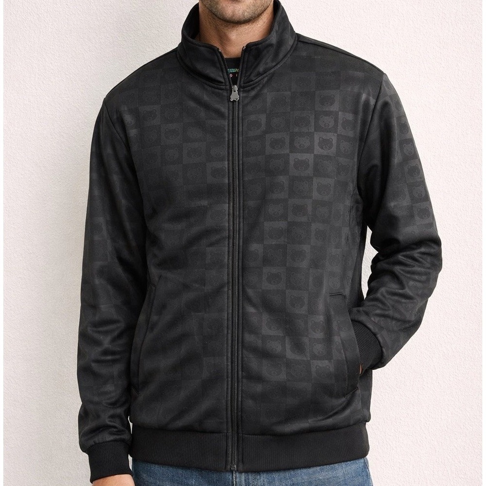 Teddy Fresh Debossed Bear Check Track Jacket Mens XL‎ Black Skater Grunge Street